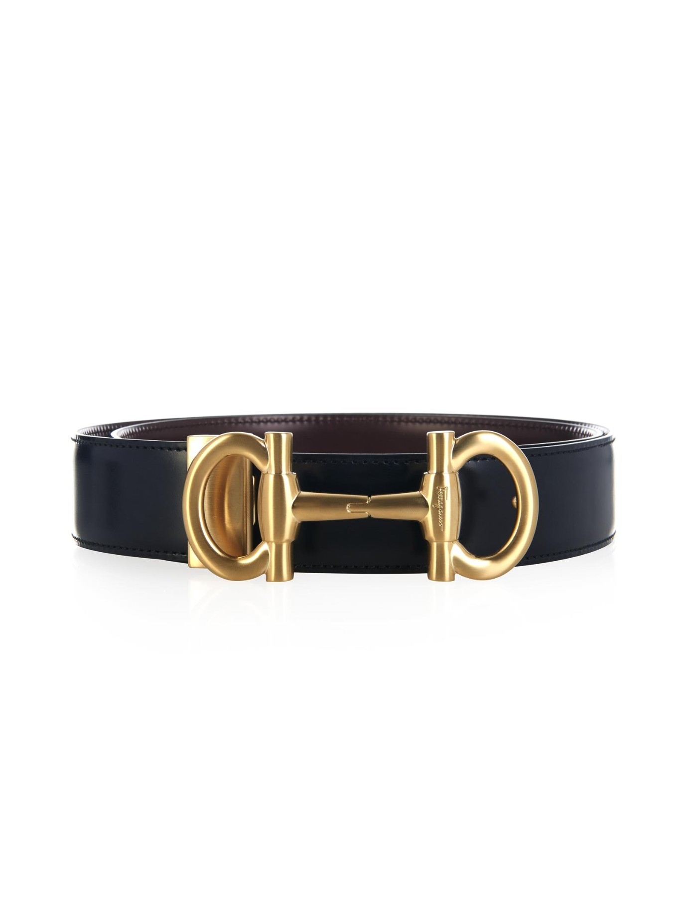 Salvatore Ferragamo Black Leather Double Gancini Parigi Buckle