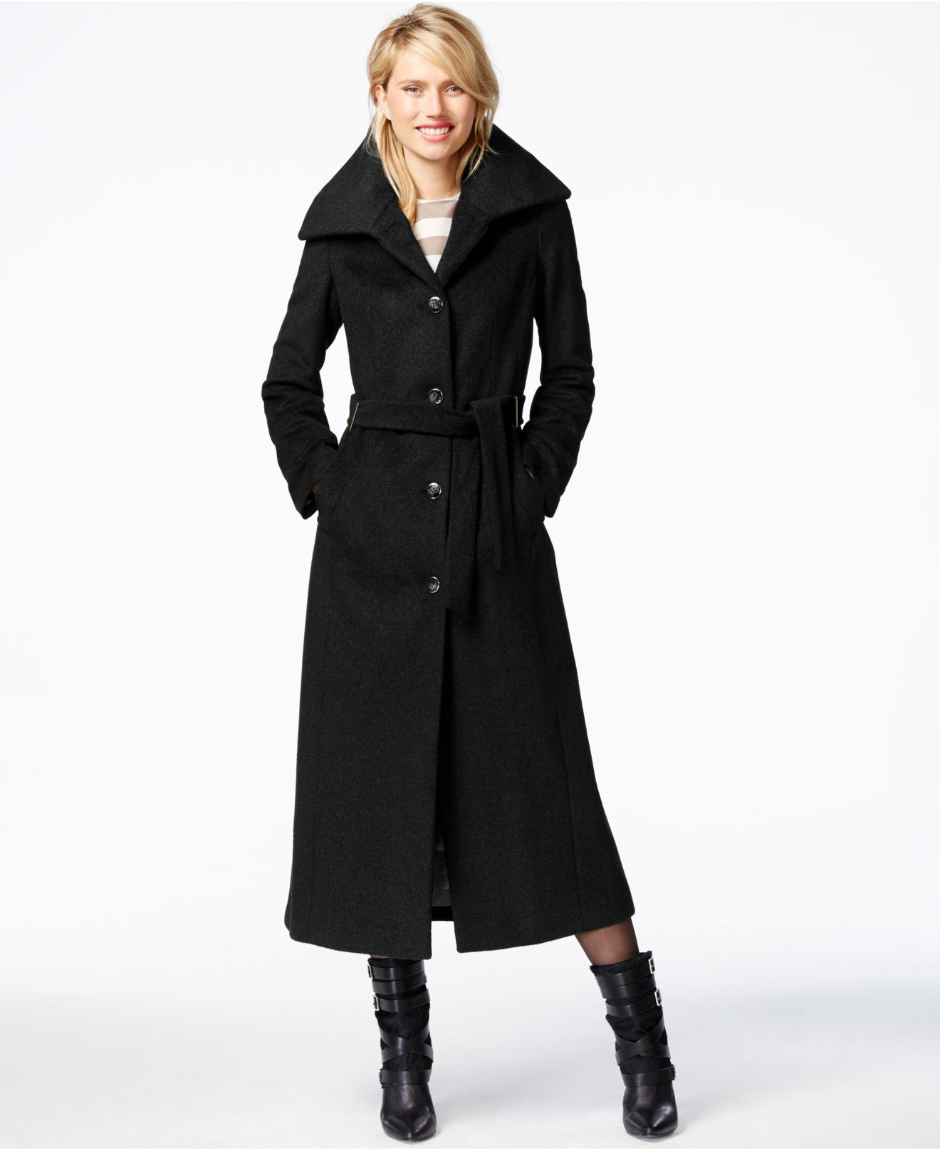 Calvin Klein Leather Belted Maxi Coat in Black Lyst