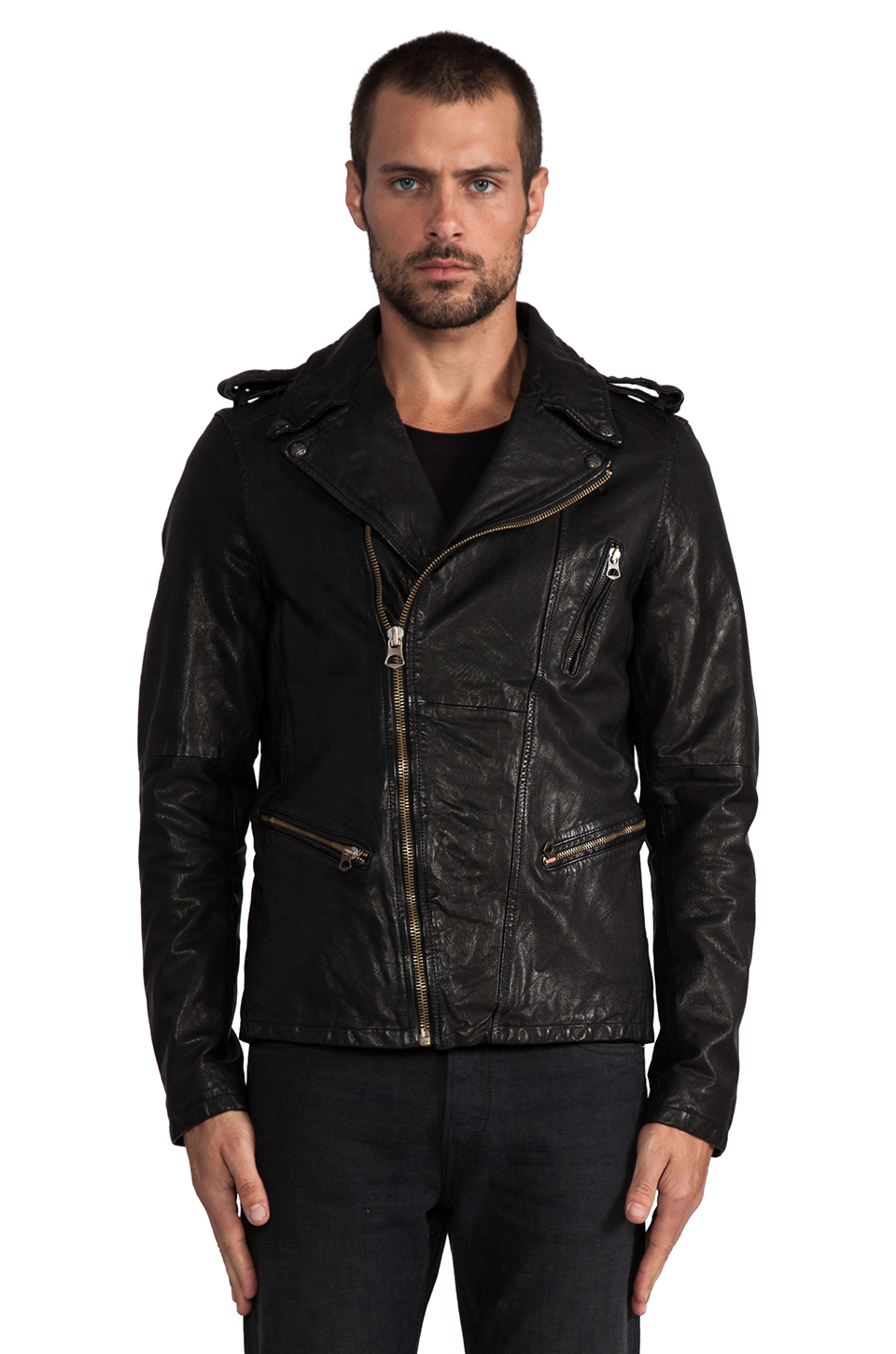 Scotch & Soda Leather Rocker Jacket in Black for Men - Lyst