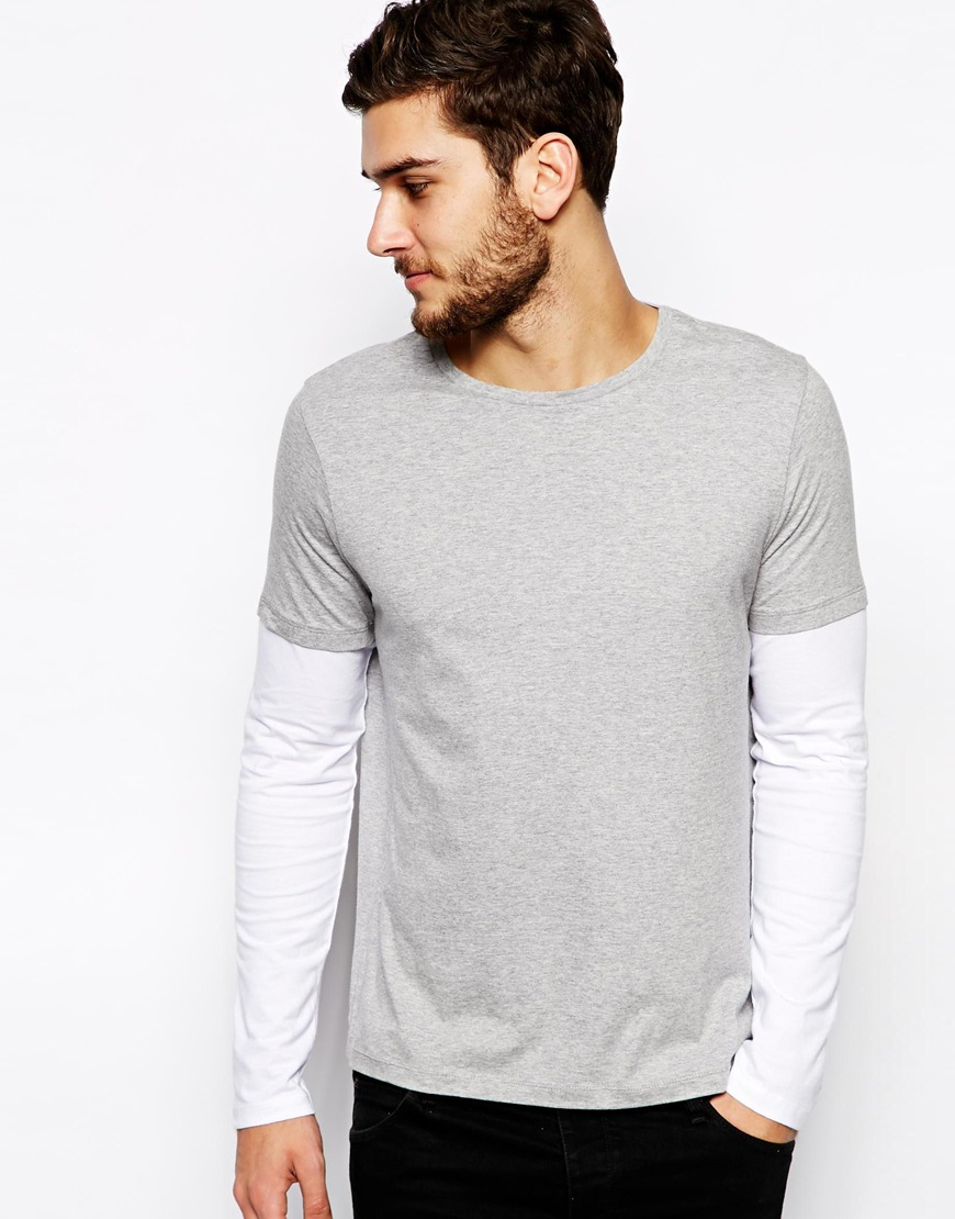 slump Pludselig nedstigning puls ASOS Long Sleeve T-shirt With Double Layer in Gray for Men | Lyst