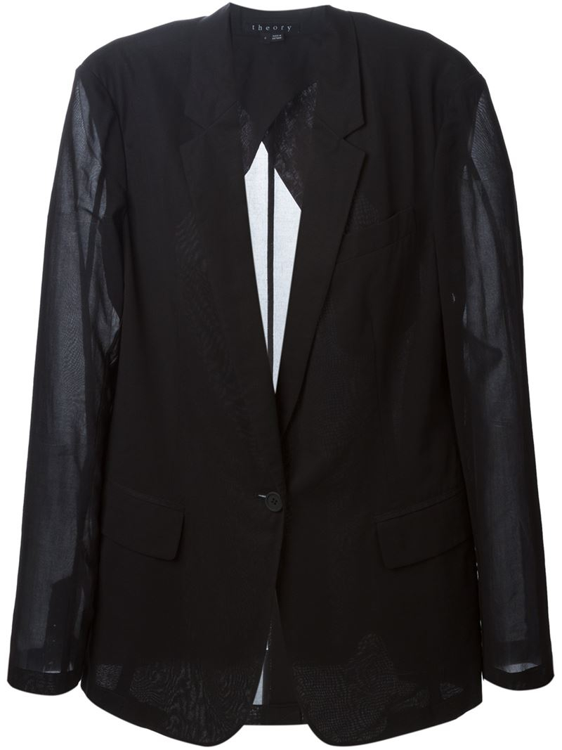 Theory Sheer Sleeve Blazer in Black | Lyst