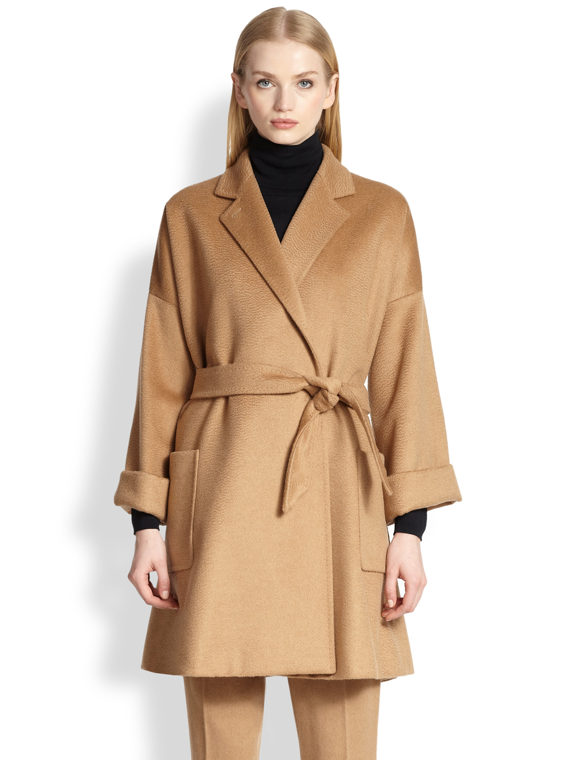 Lyst - Max Mara Pelago Camelhair Wrap Coat in Brown