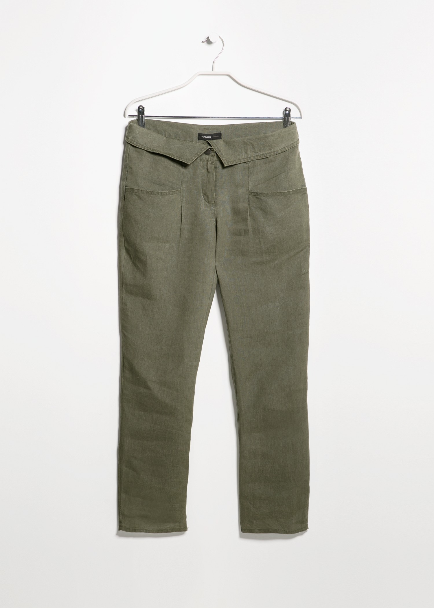 Mango Folded Waist Trousers in Natural | Lyst