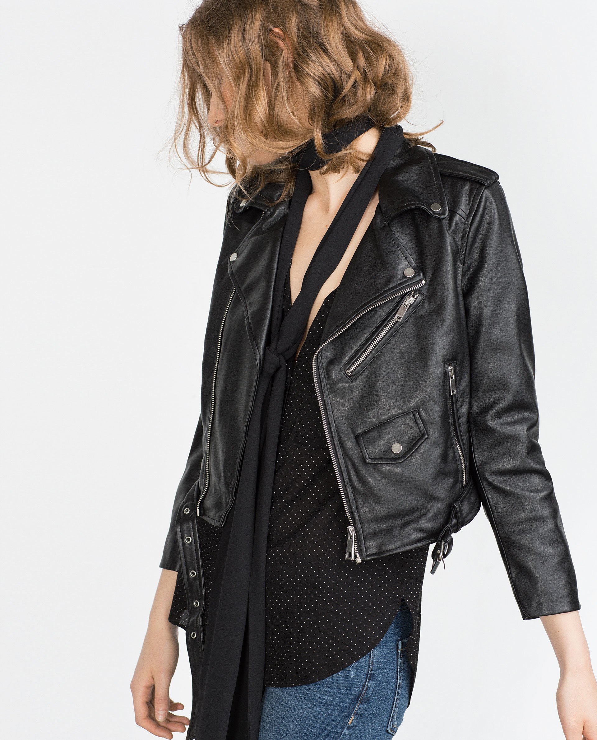 Black faux leather jacket zara