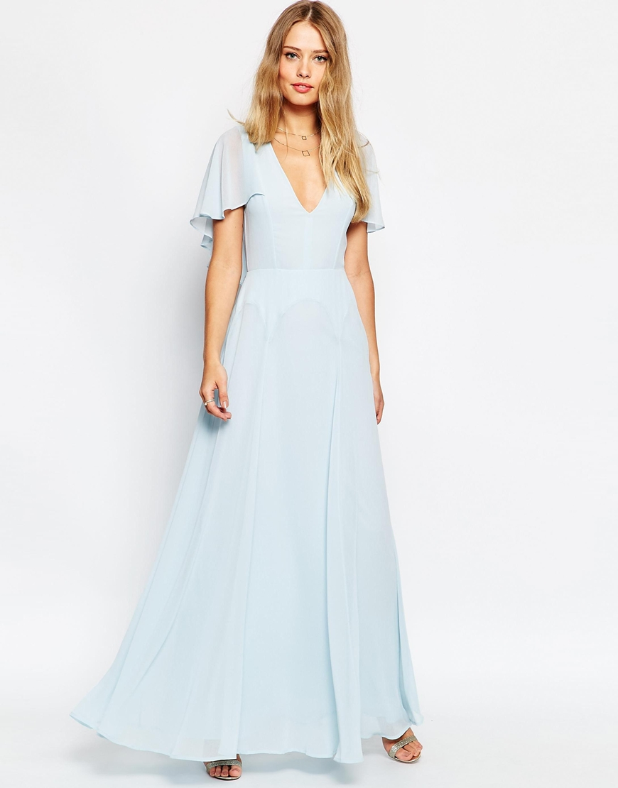 light blue flutter sleeve dress