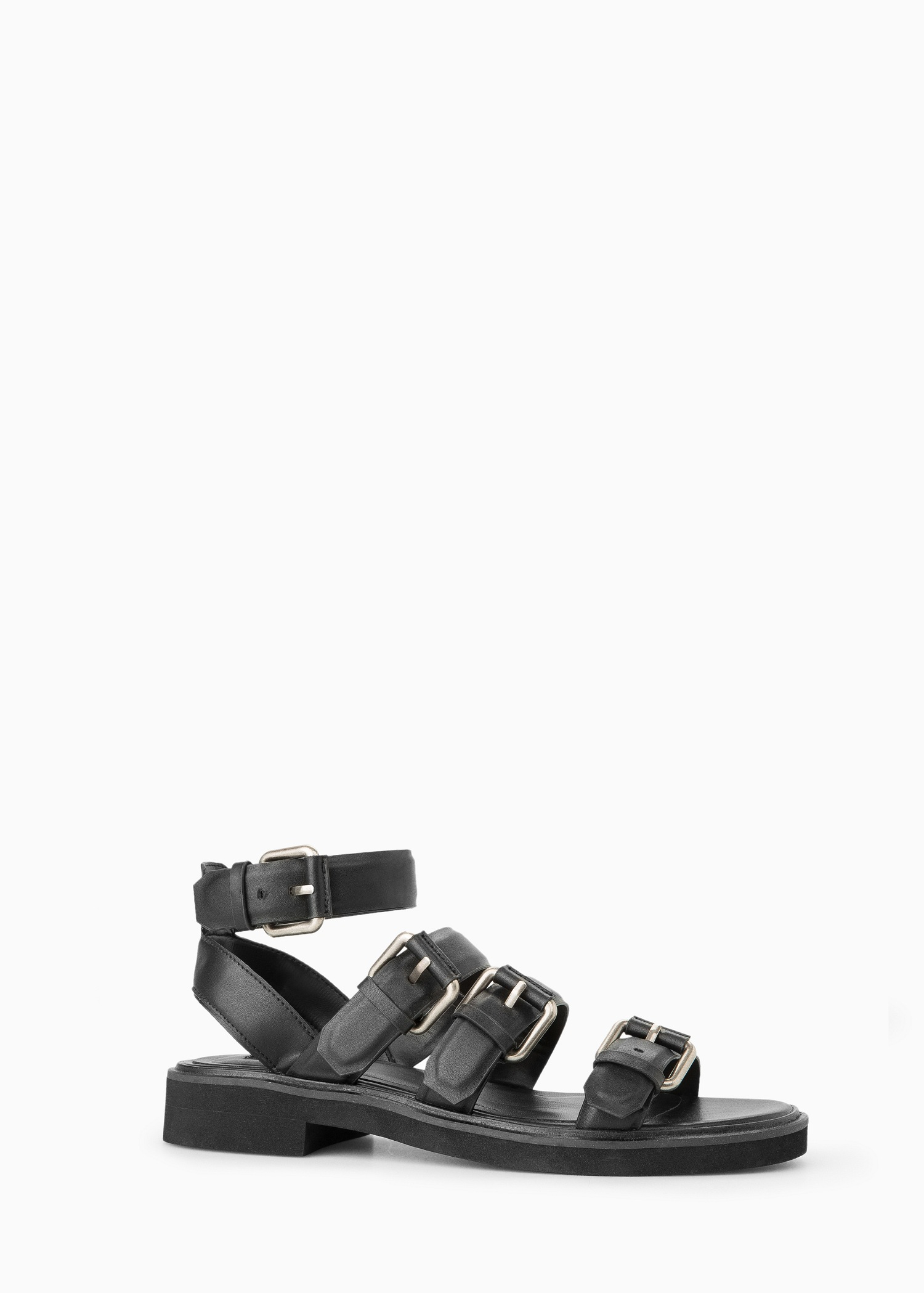 black buckle strap sandals