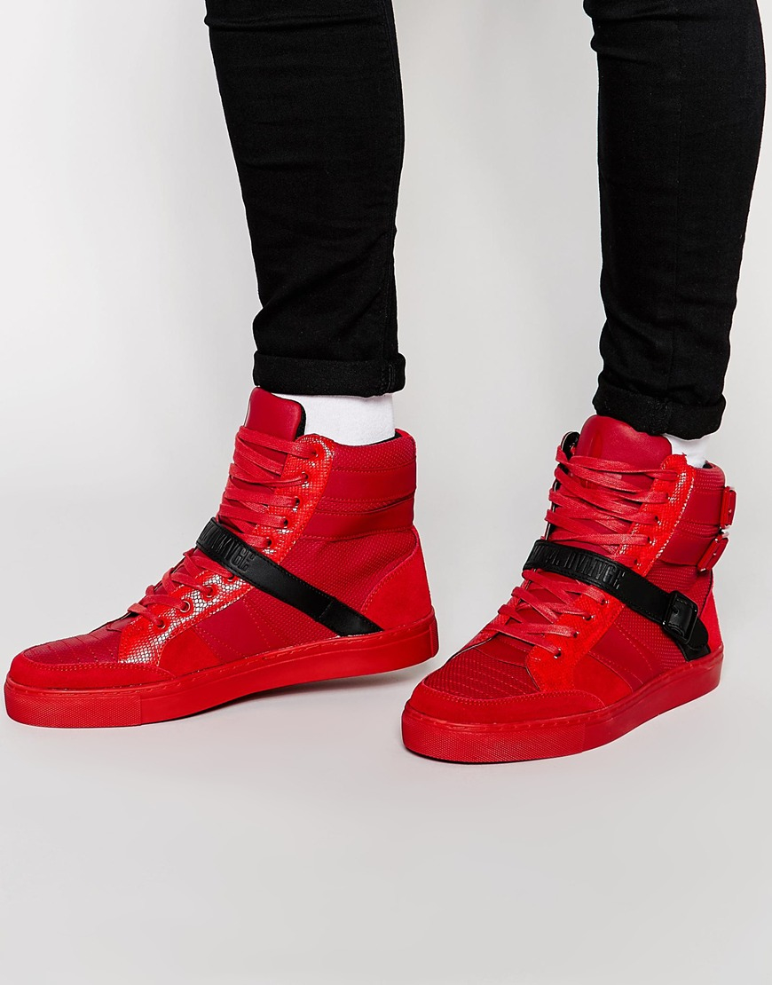 Criminal Damage Leather Tower High Top Trainers in Red for Men | Lyst