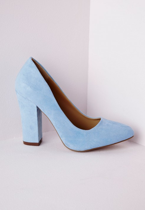 powder blue block heels