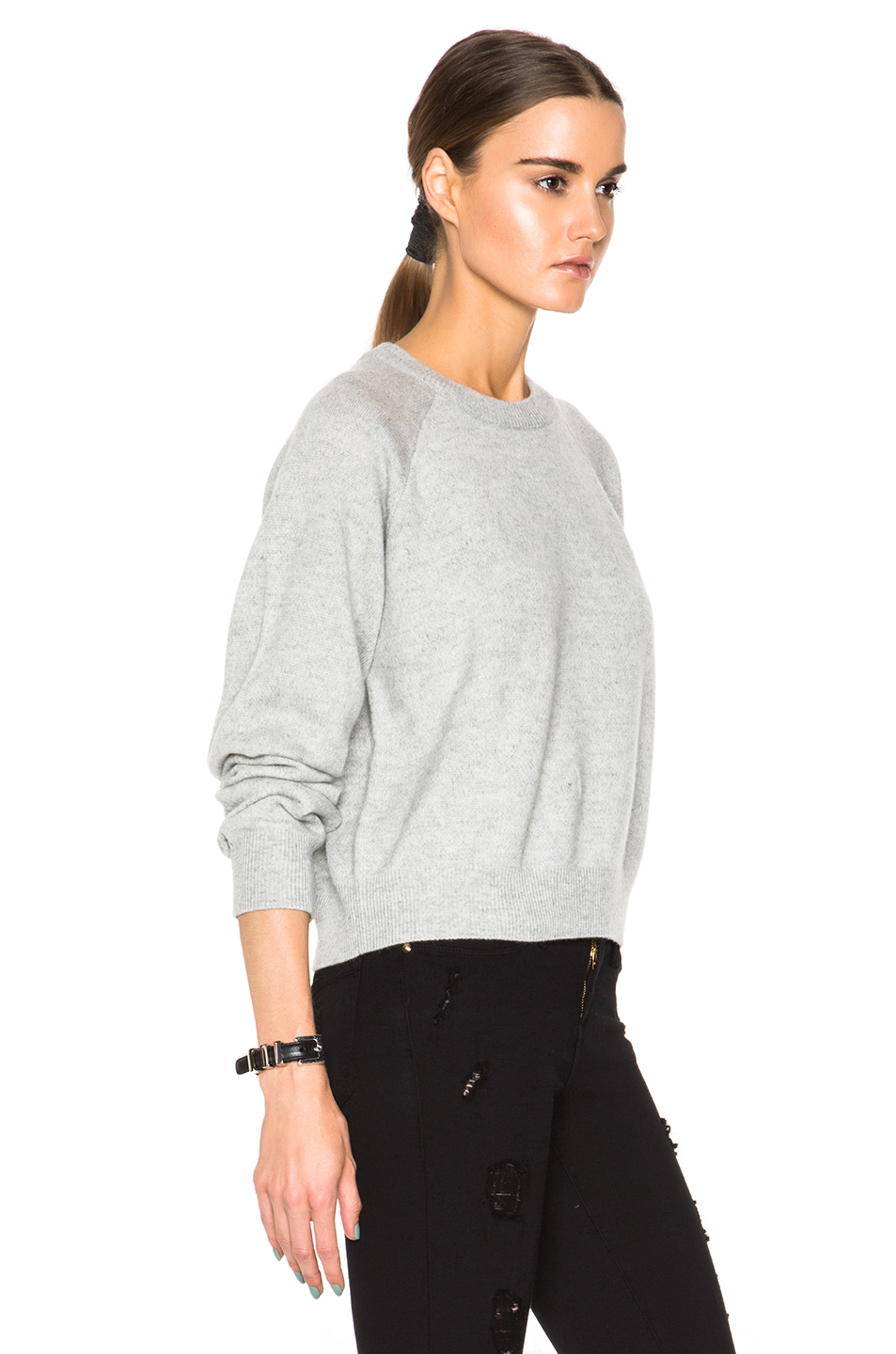 Lyst - T By Alexander Wang Cashwool Crew Neck Crop Sweater in Gray