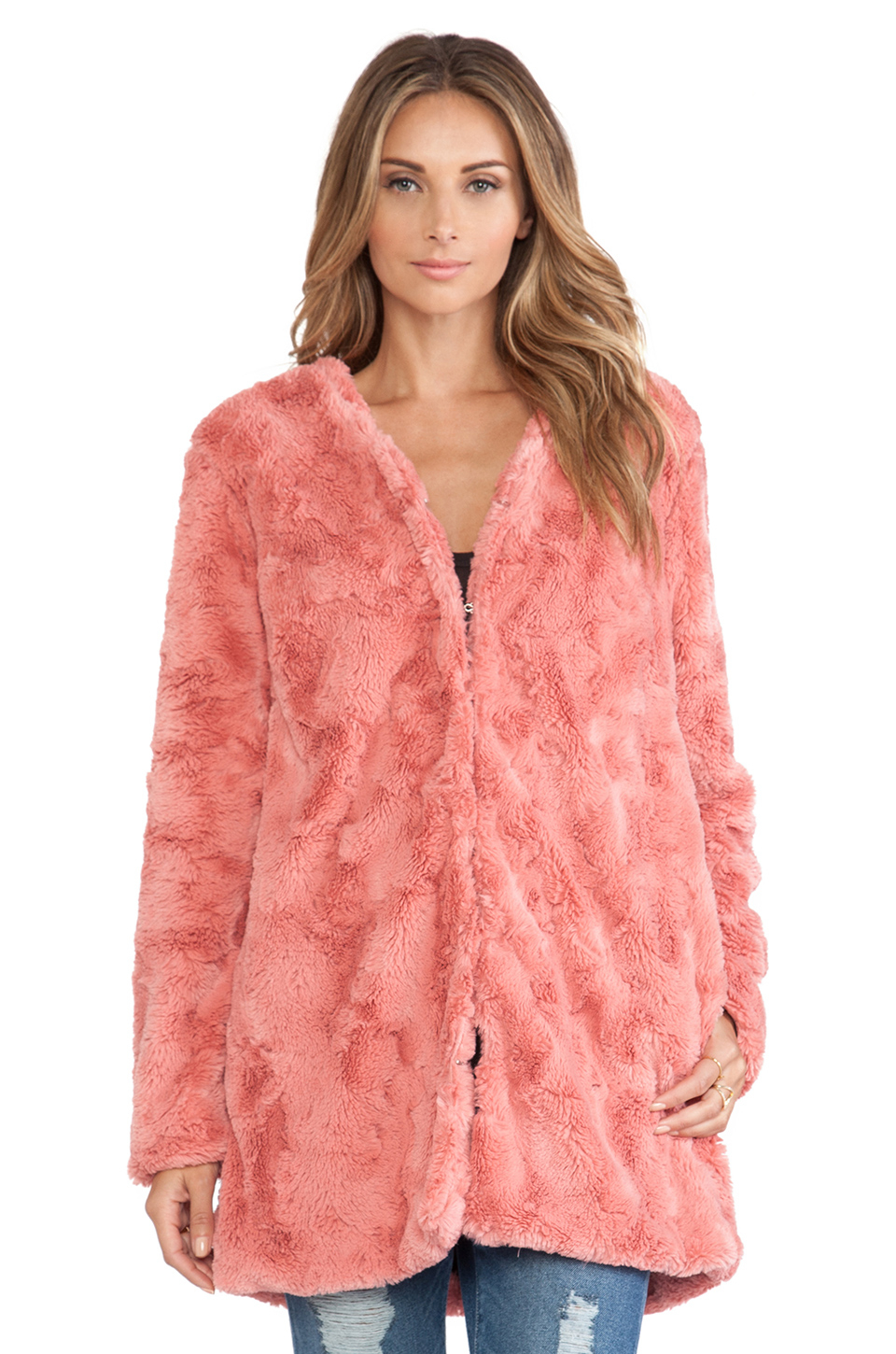 MINKPINK Powder Room Faux Fur Jacket in Blush (Pink) - Lyst