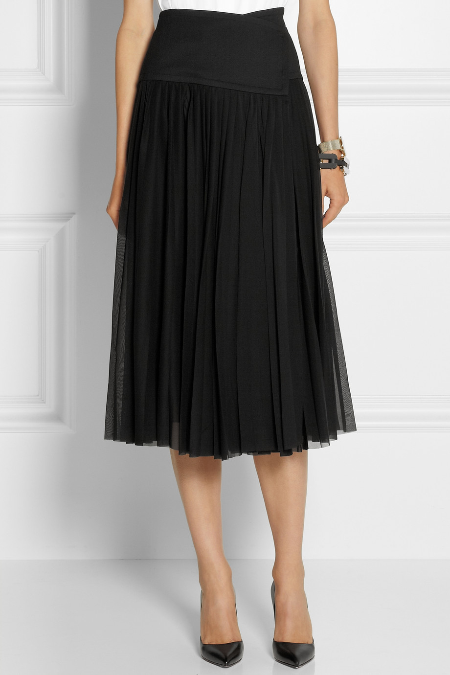 Lyst Donna Karan Pleated StretchSilk Wrap Skirt in Black