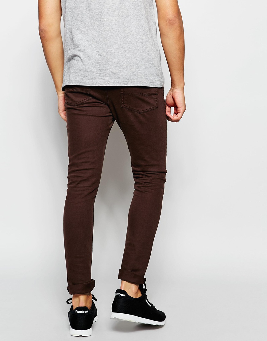 ASOS Denim Super Skinny Jeans In Dark Brown for Men - Lyst