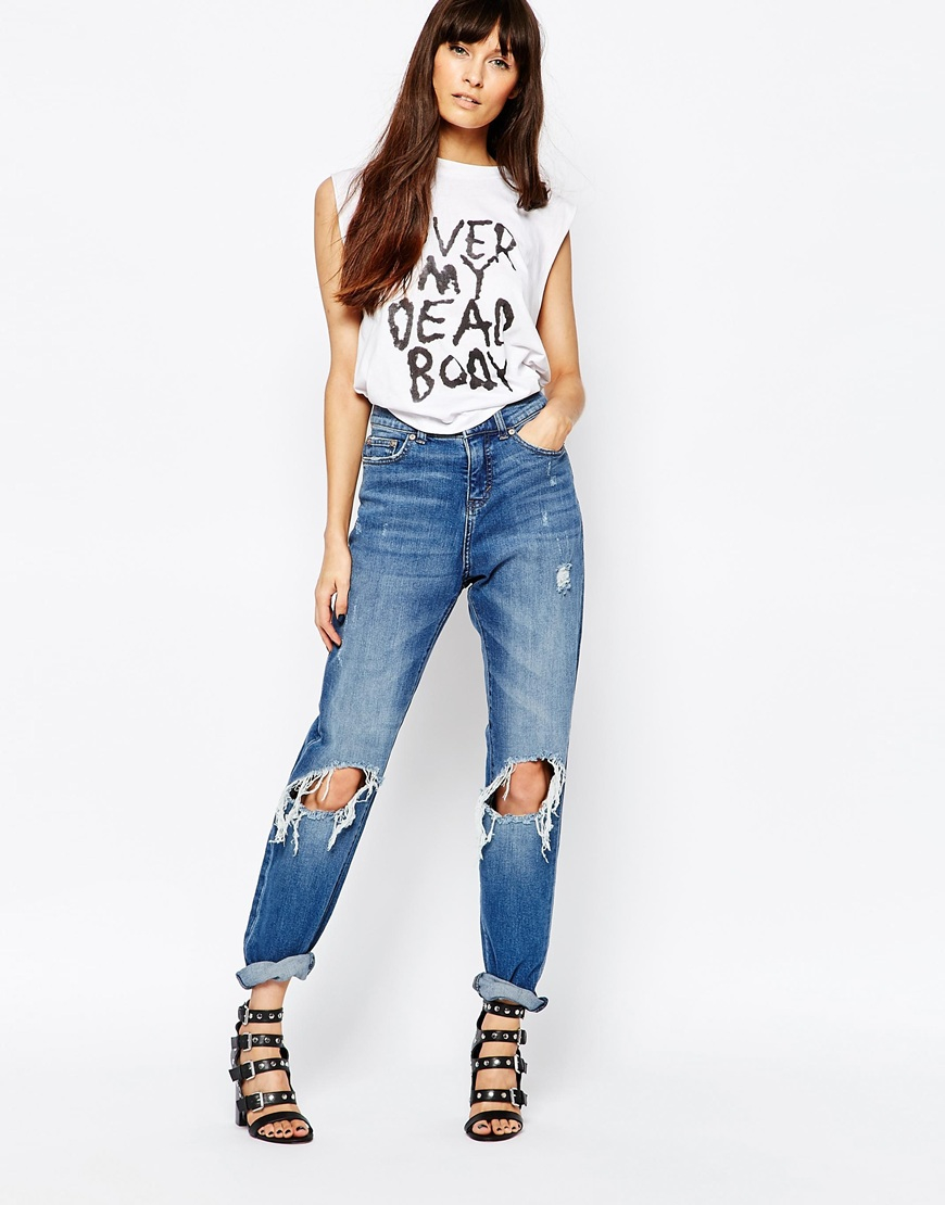 Lyst - Cheap Monday Donna Slim Boyfriend Jeans With Ripped Knees in Blue