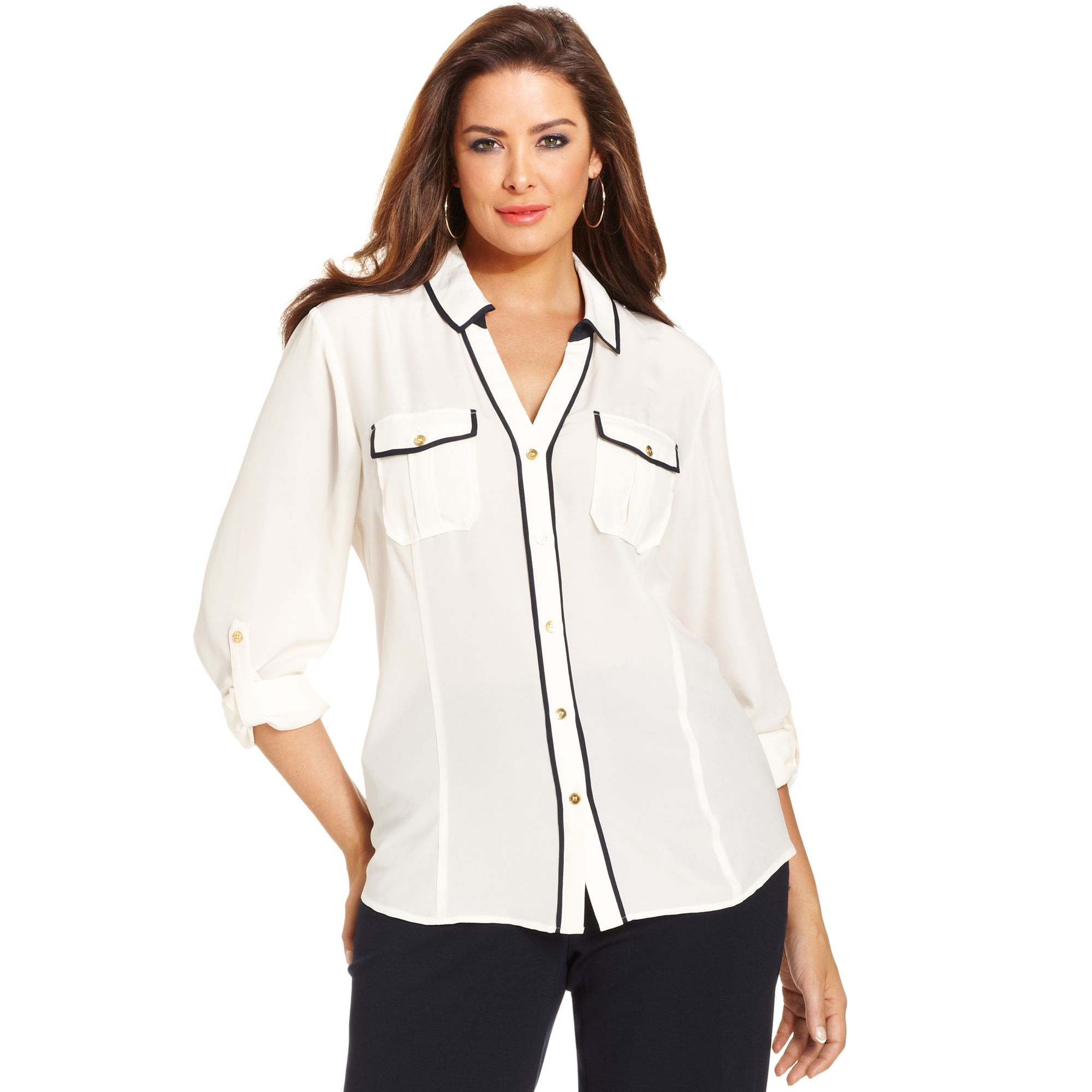 Lyst - Jones new york Collection Plus Size Longsleeve Utility Blouse in ...