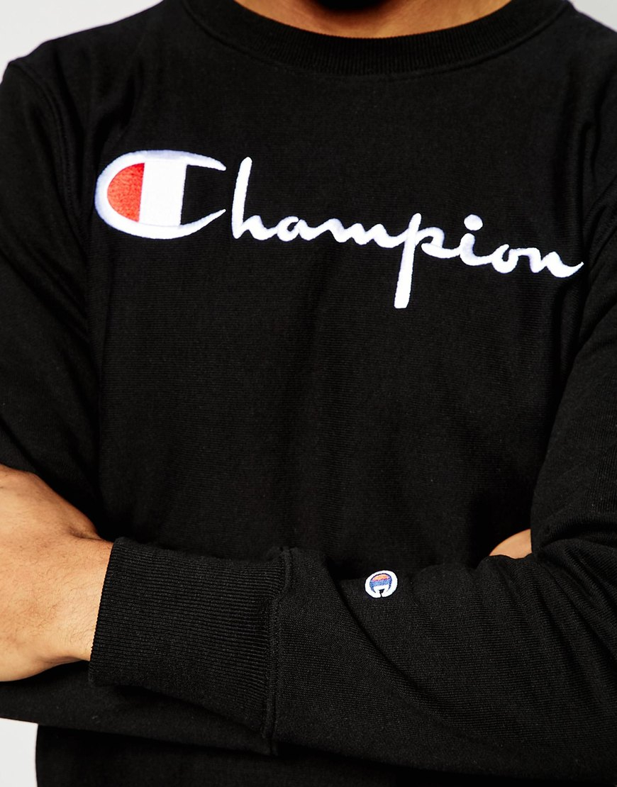 champion script logo black crewneck sweatshirt