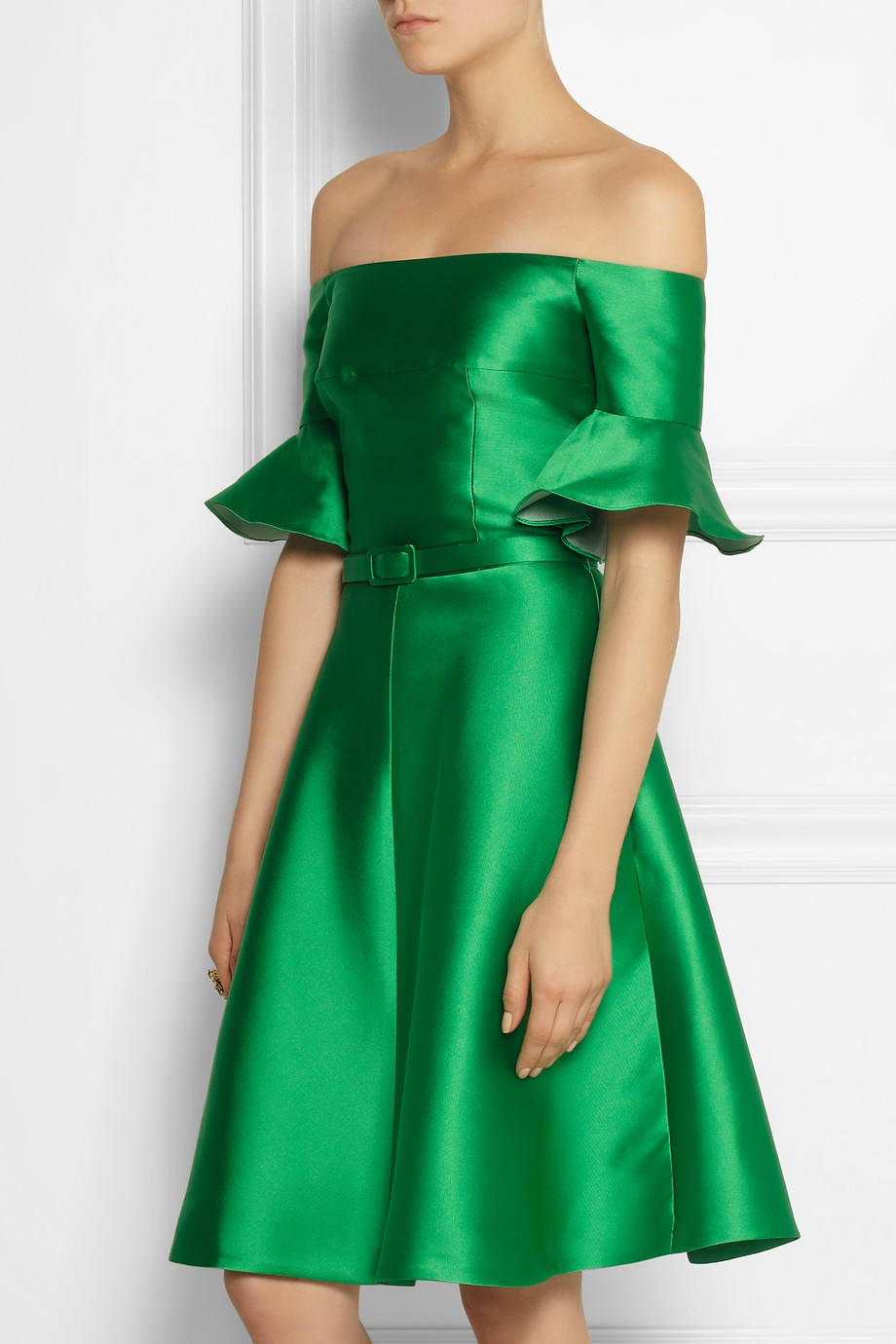Lyst - Carven Off The Shoulder Satin Crepe Dress in Green