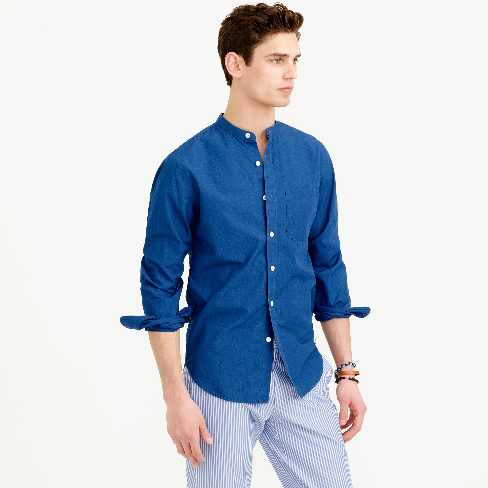 J.crew Indigo Band-collar Shirt in Blue for Men (washed indigo) | Lyst