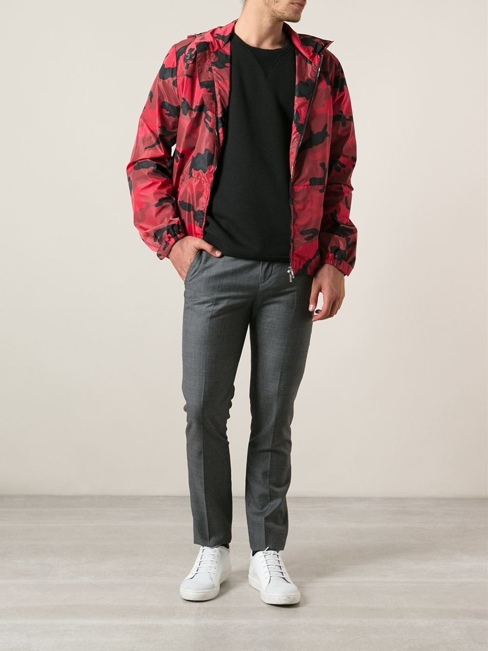 Valentino Camouflage Print Jacket in Red for Men - Lyst