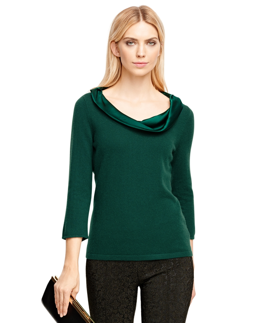 Brooks Brothers Cashmere Drape Neck Sweater In Black Green Lyst