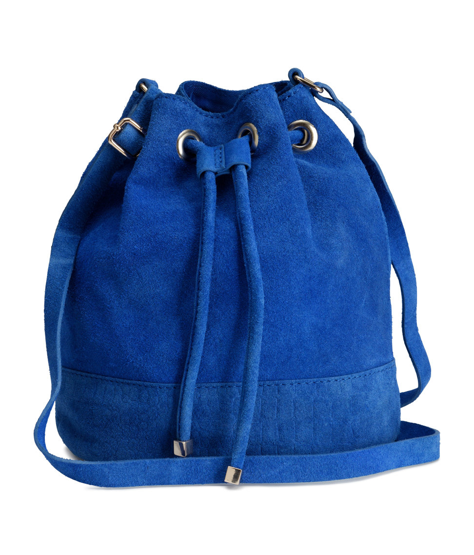 H&m Suede Bucket Bag in Blue | Lyst