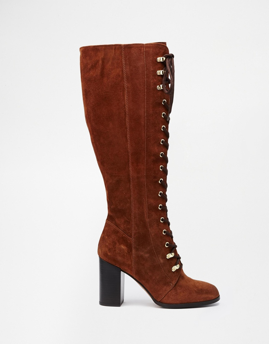 Carvela Kurt Geiger Wander Rust Suede Lace Up Knee Boots in Brown | Lyst