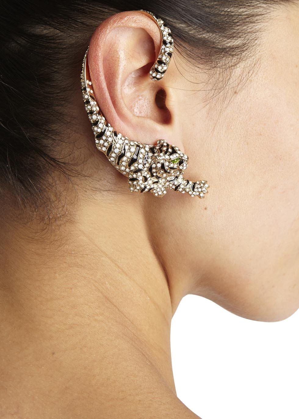 Roberto Cavalli Gold Plated Swarovski Crystal Tiger Ear Cuffs in
