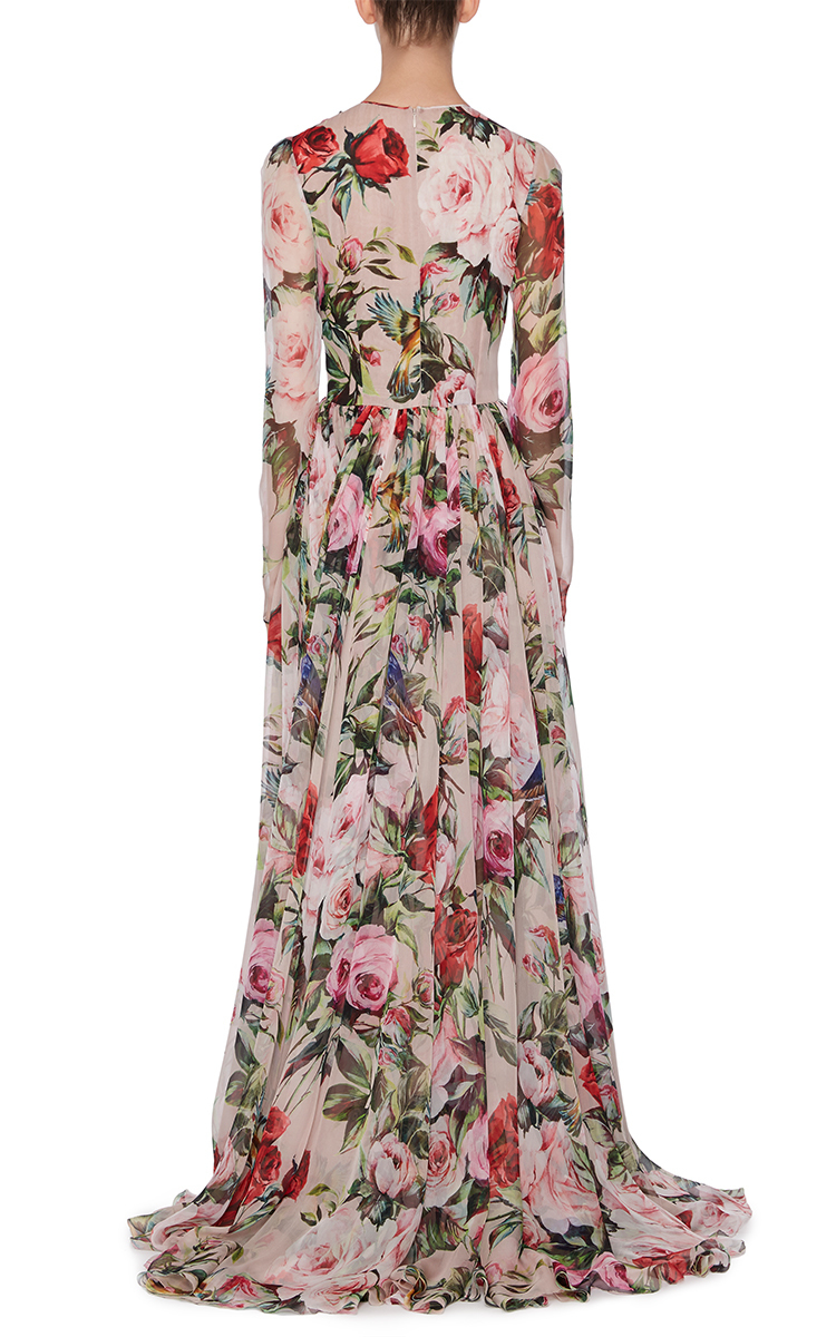 Dolce & Gabbana Silk Chiffon Embellished Floral Gown