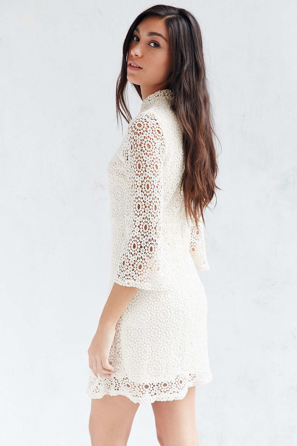 white lace mock neck dress