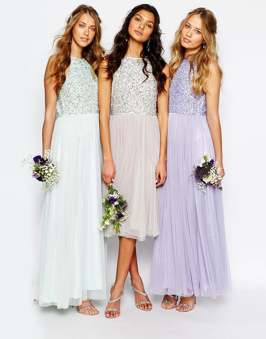 maya high neck maxi tulle dress with tonal delicate sequins in berry