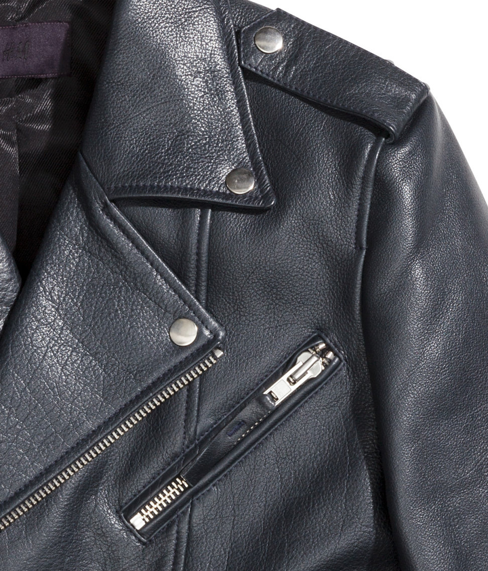 H&M Leather Biker Jacket in Blue for Men | Lyst