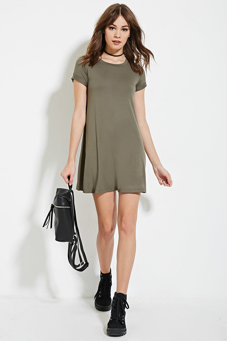 olive green tee shirt dress