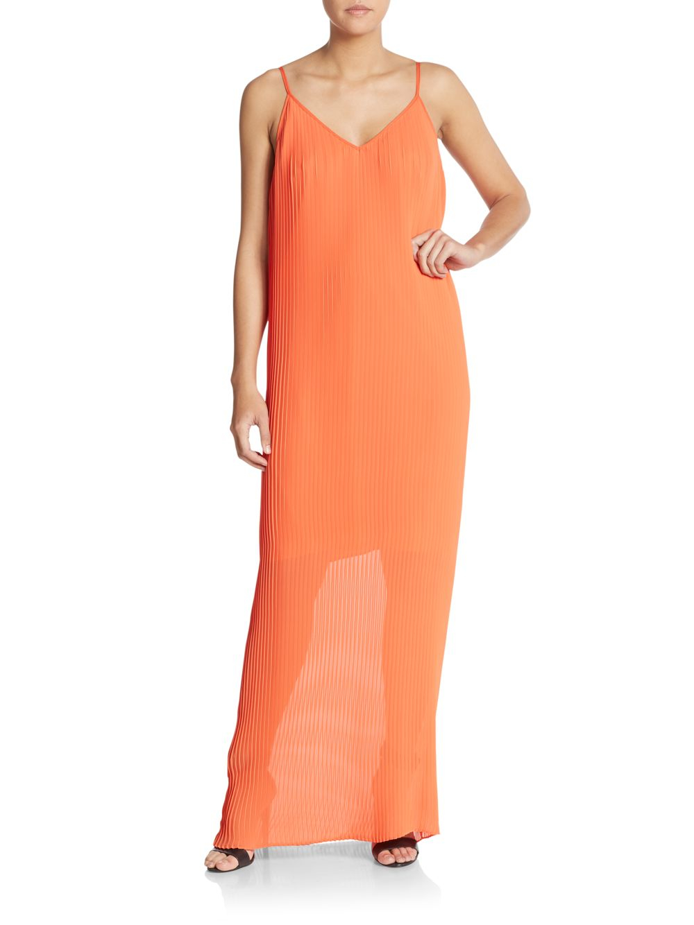 coral pleated maxi dress