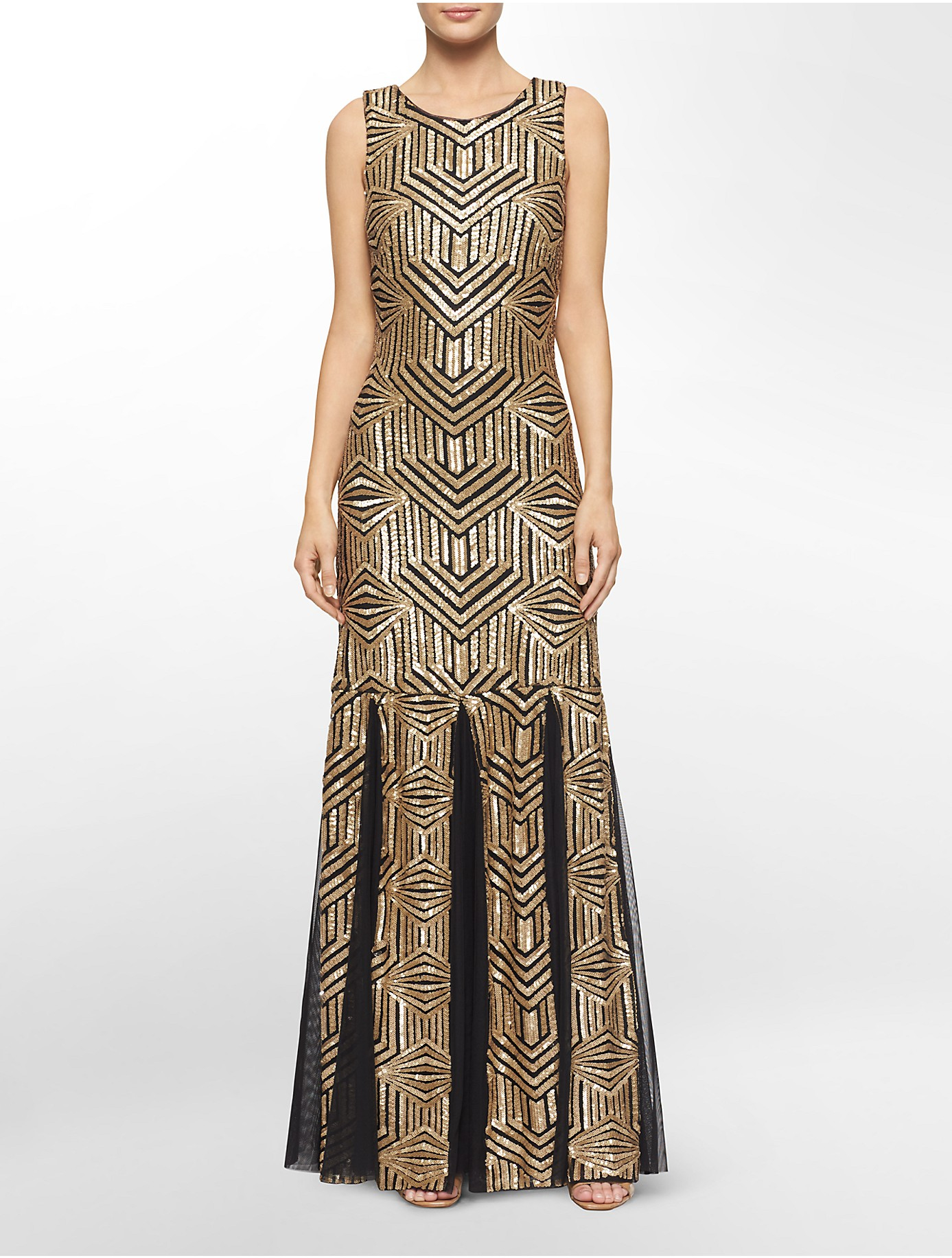 calvin klein gold sequin dress