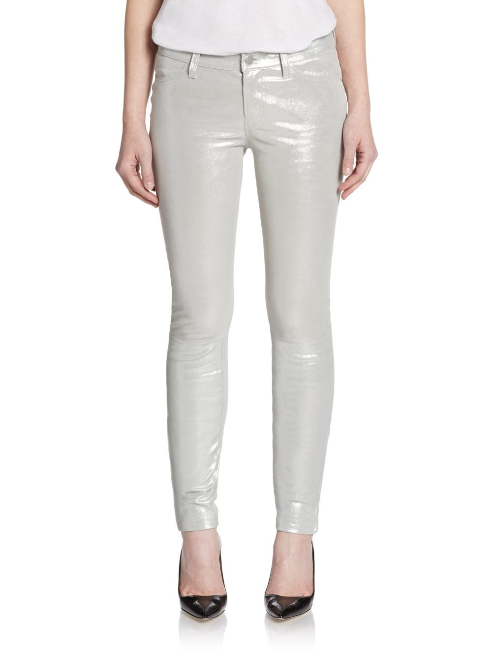 J Brand Silver Crystal Metallic Leather 