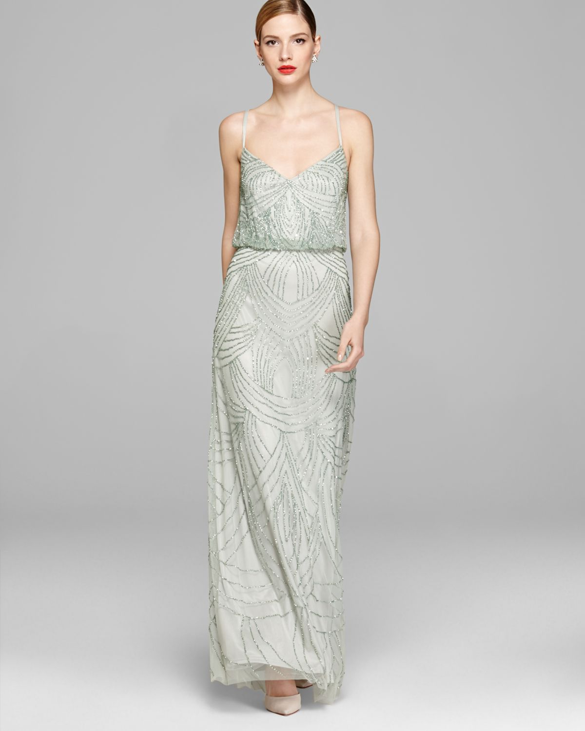 Adrianna Papell Gown Blouson Beaded in Light Mint (Green) | Lyst