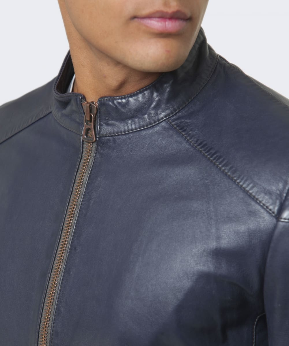 BOSS Orange Jermon Leather Jacket in Mid Blue (Black) for Men - Lyst