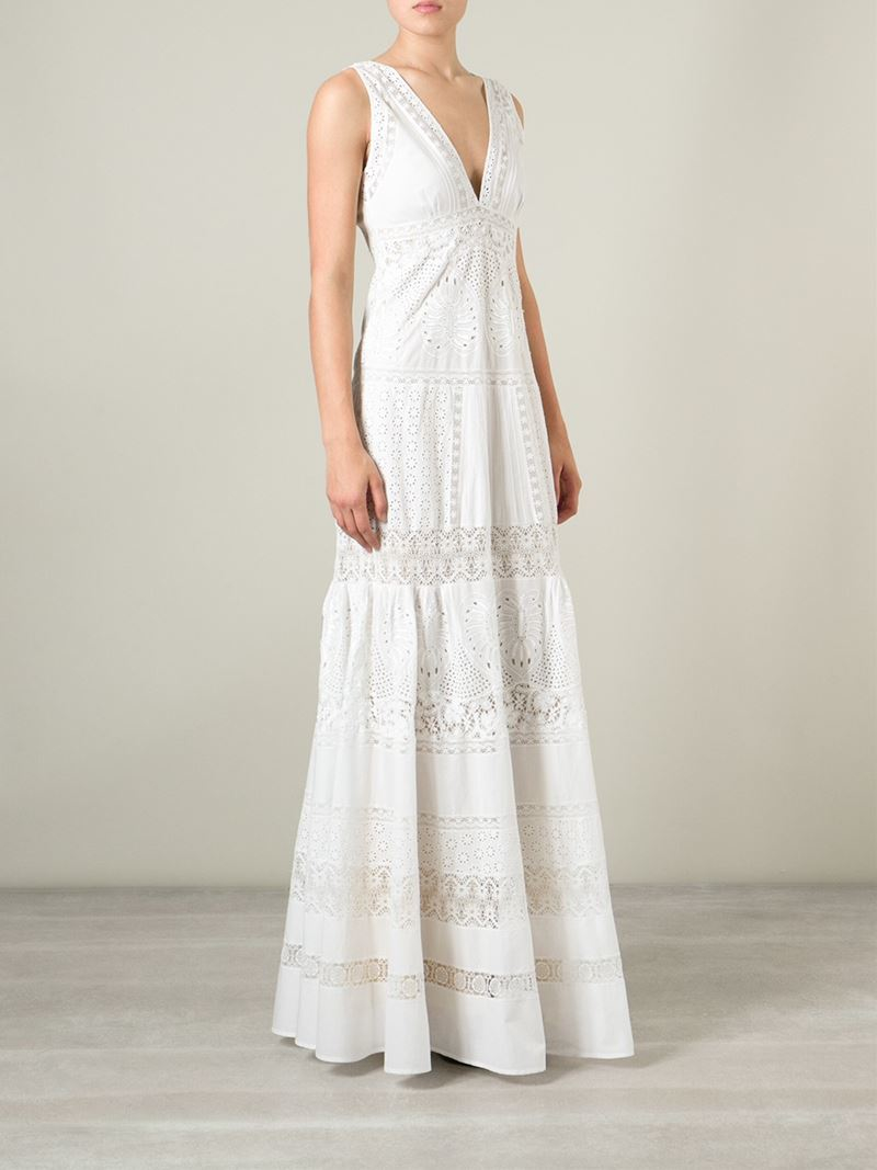 Roberto Cavalli Lace VNeck Bridal Dress in White Lyst