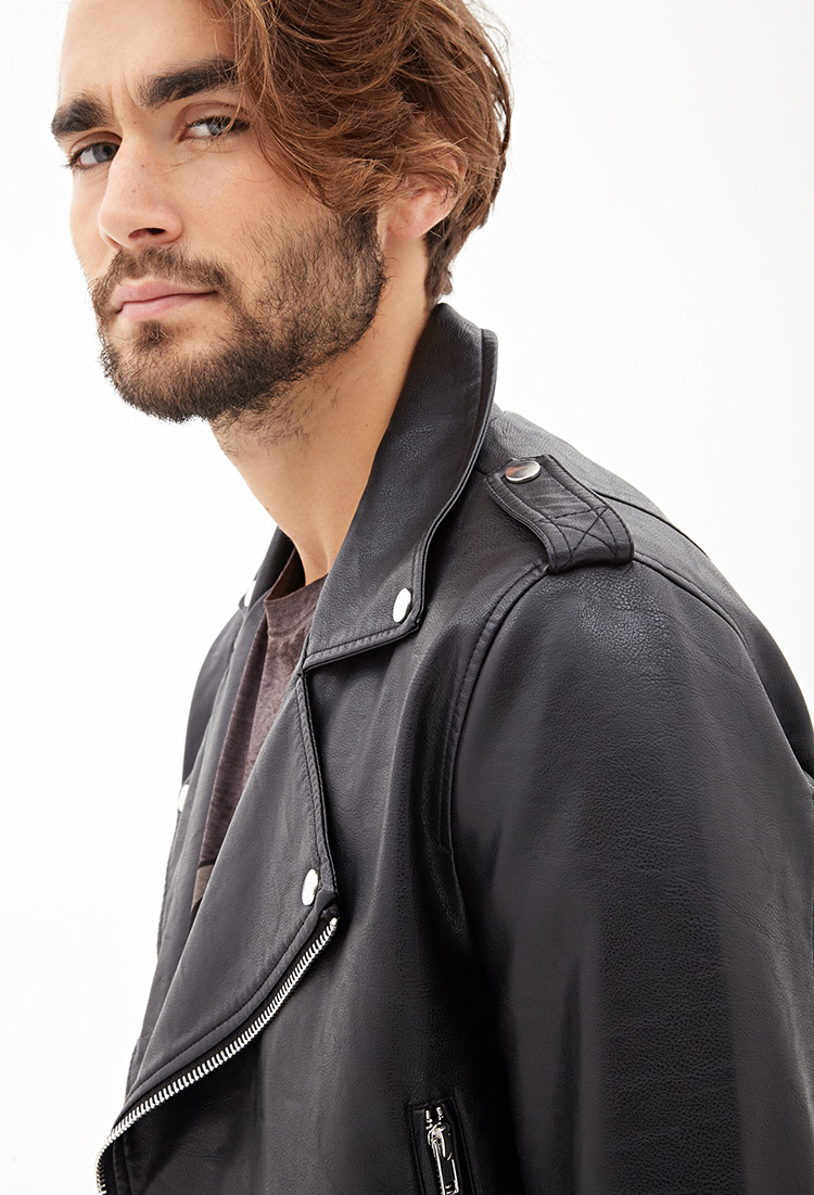 Forever 21 Faux Leather Moto Jacket In Black For Men Lyst