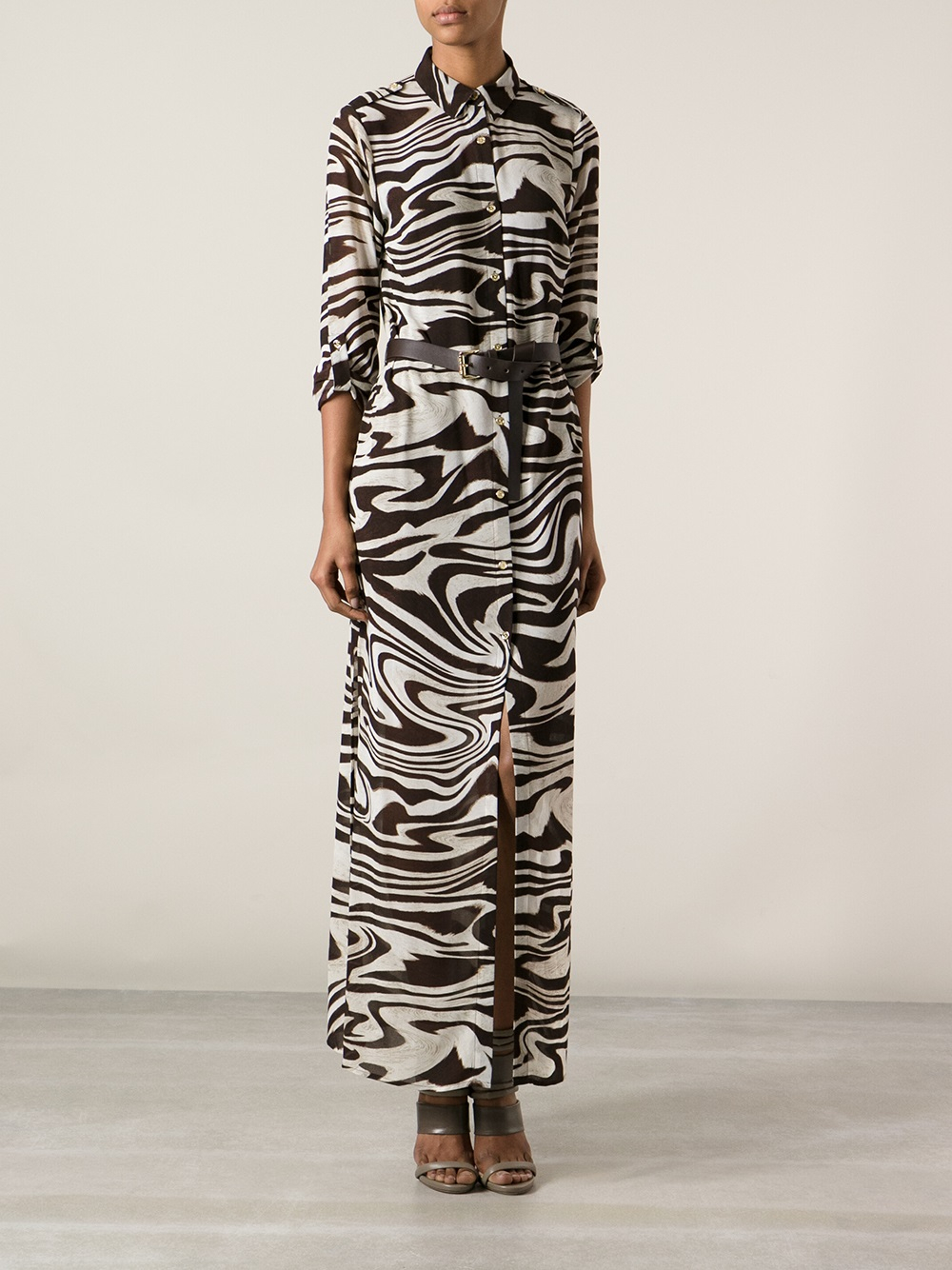 MICHAEL Michael Kors Zebra Print Shirt Dress in Brown - Lyst