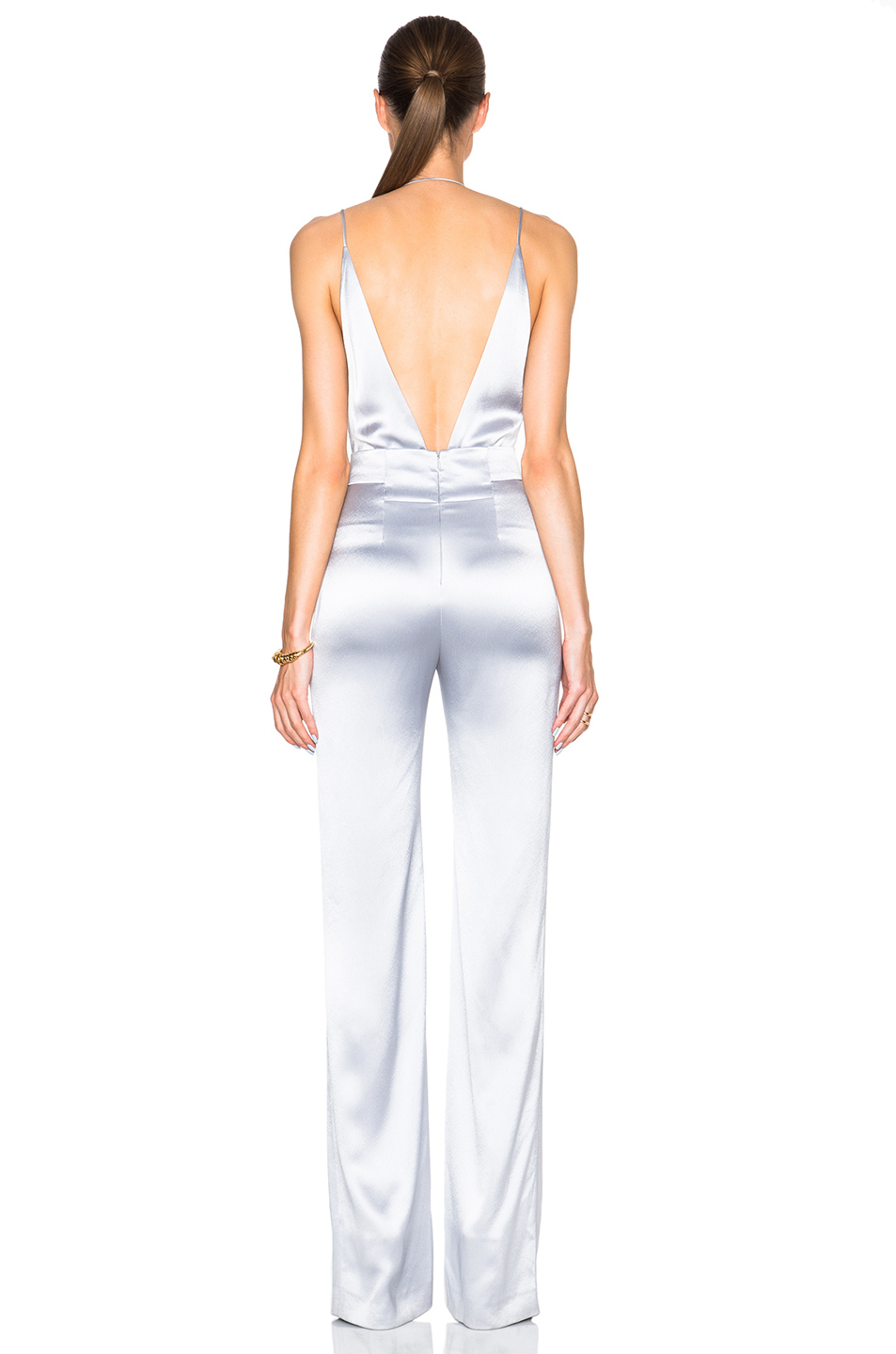 Silver satin jumpsuit clearance