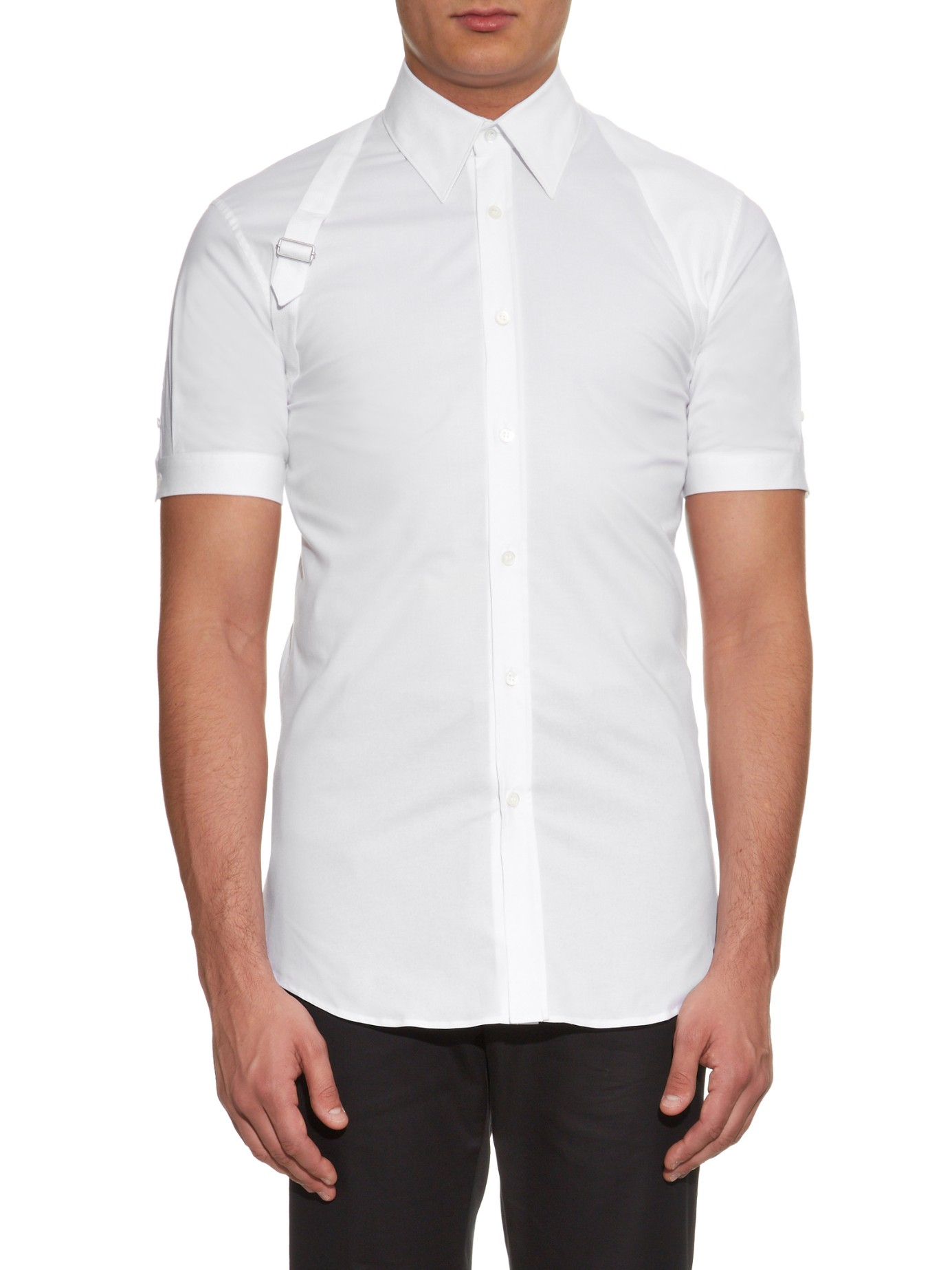 Alexander McQueen Harness Short-sleeved Cotton-blend Shirt in White for Men  | Lyst