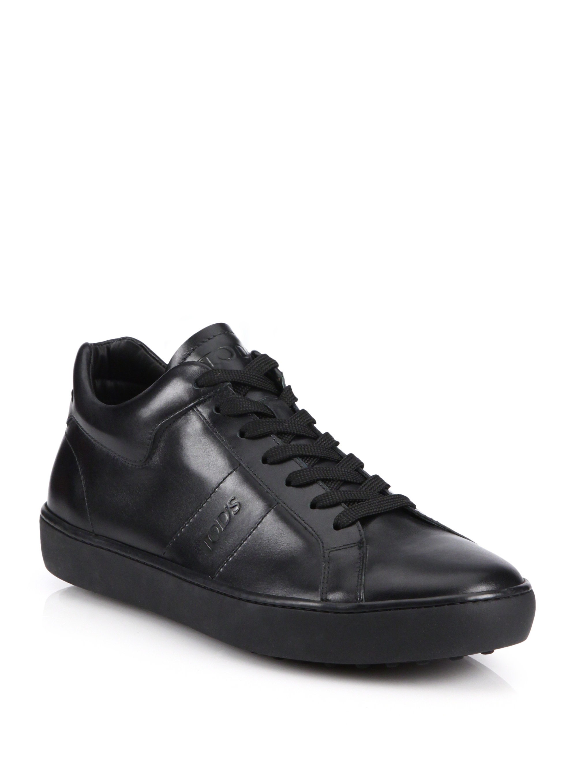 Tod's Solid Leather Sneakers in Black 