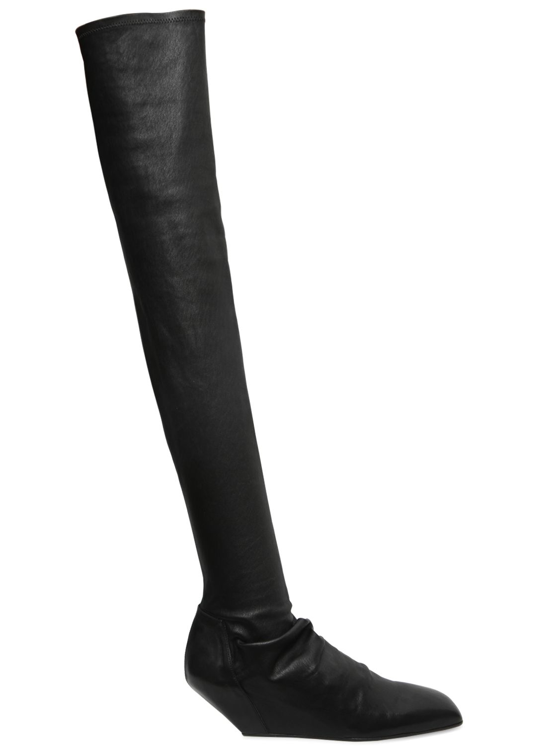 Rick Owens 70mm Stretch Leather Over The Knee Boots in Black - Lyst