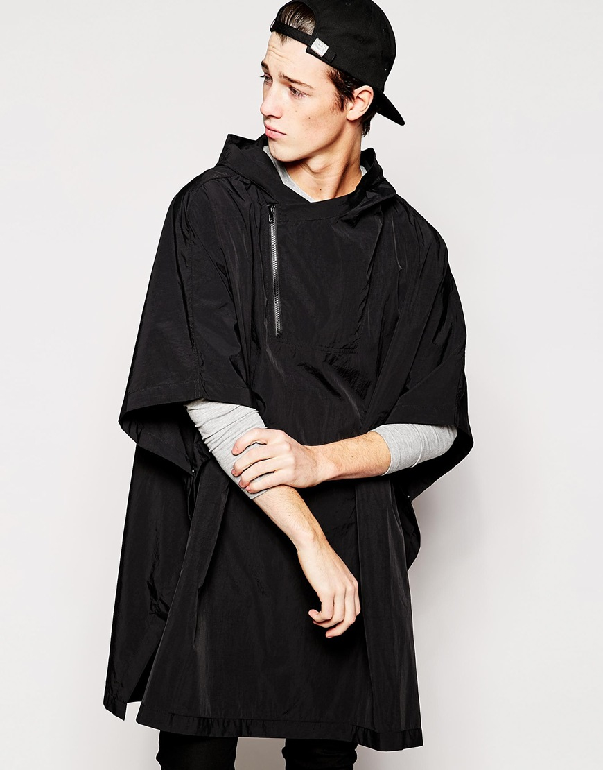 ASOS Poncho With Asymmetrical Zip in Black for Men - Lyst