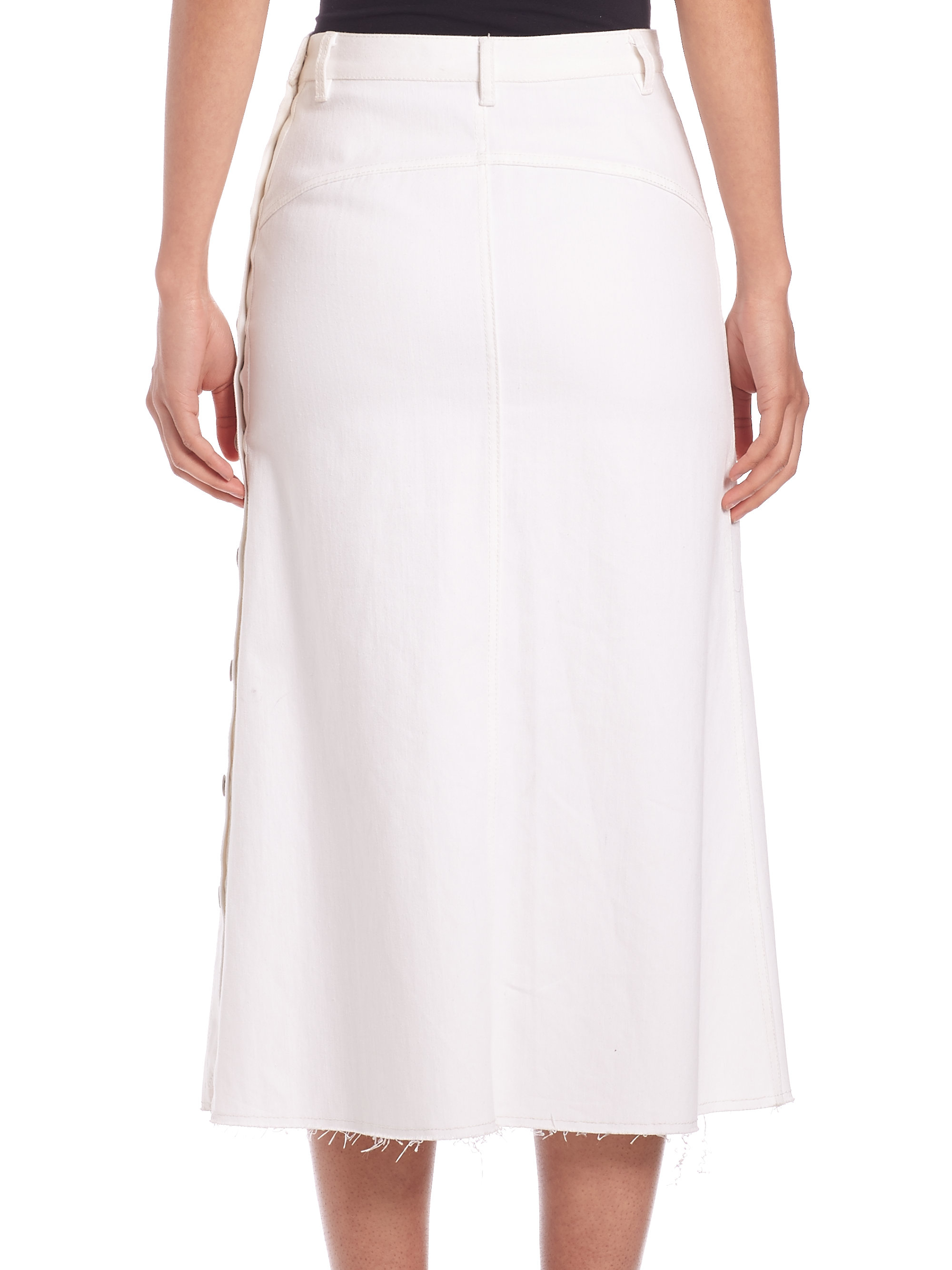 Lyst - Thakoon A-line Denim Midi Skirt in White