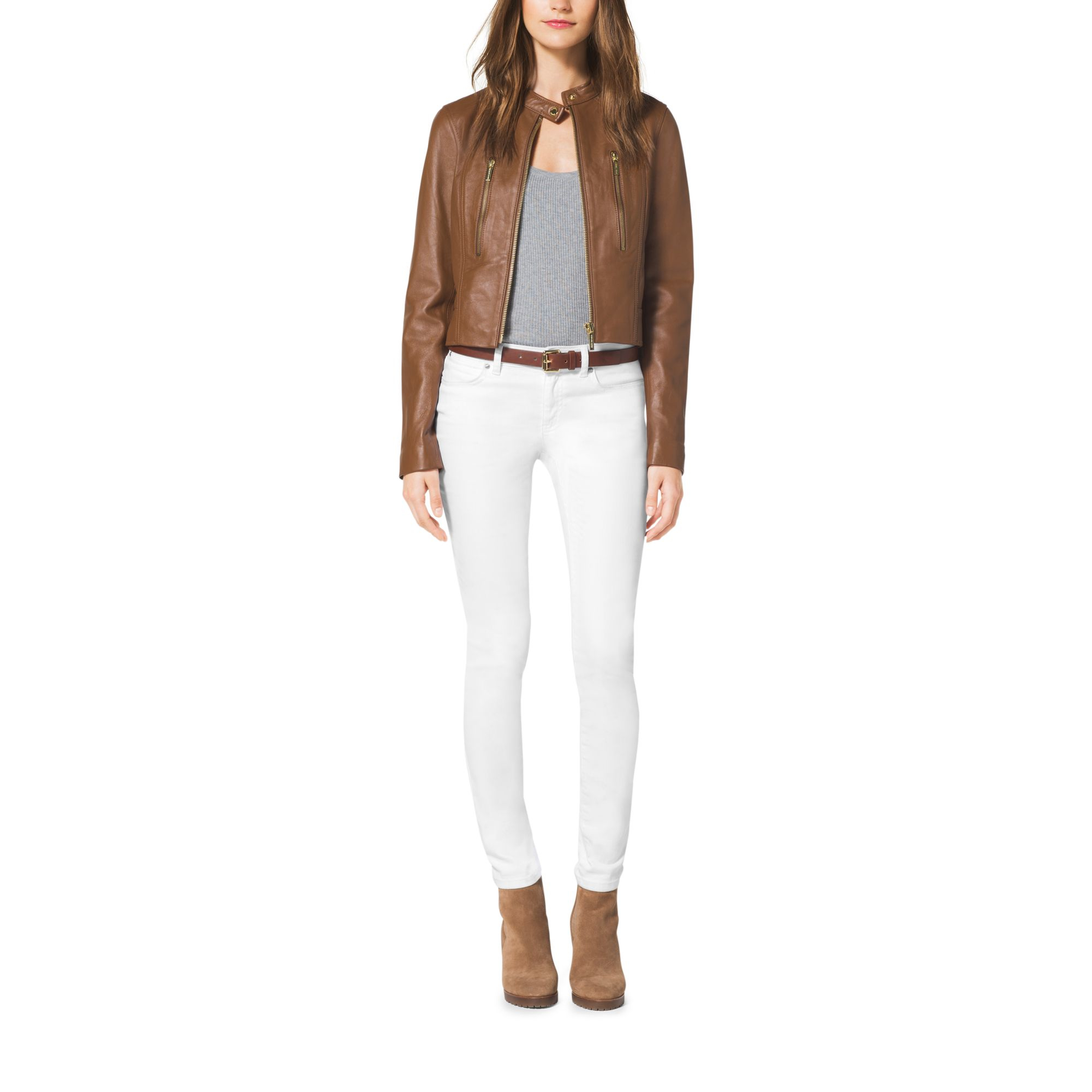 michael kors cropped leather jacket
