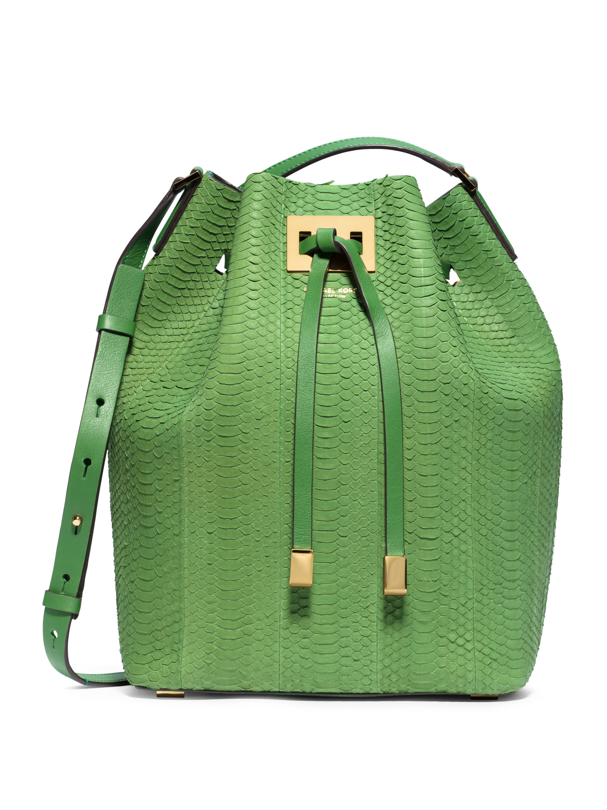 Michael kors Miranda Large Snakeskin Drawstring Crossbody Bag in Green
