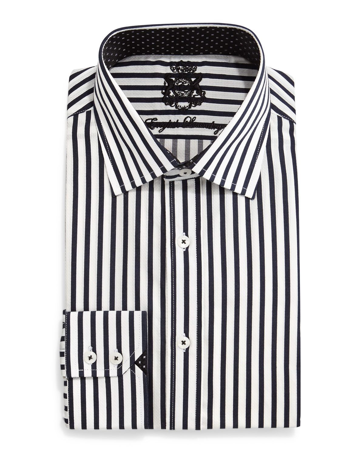 white and black striped dress shirt