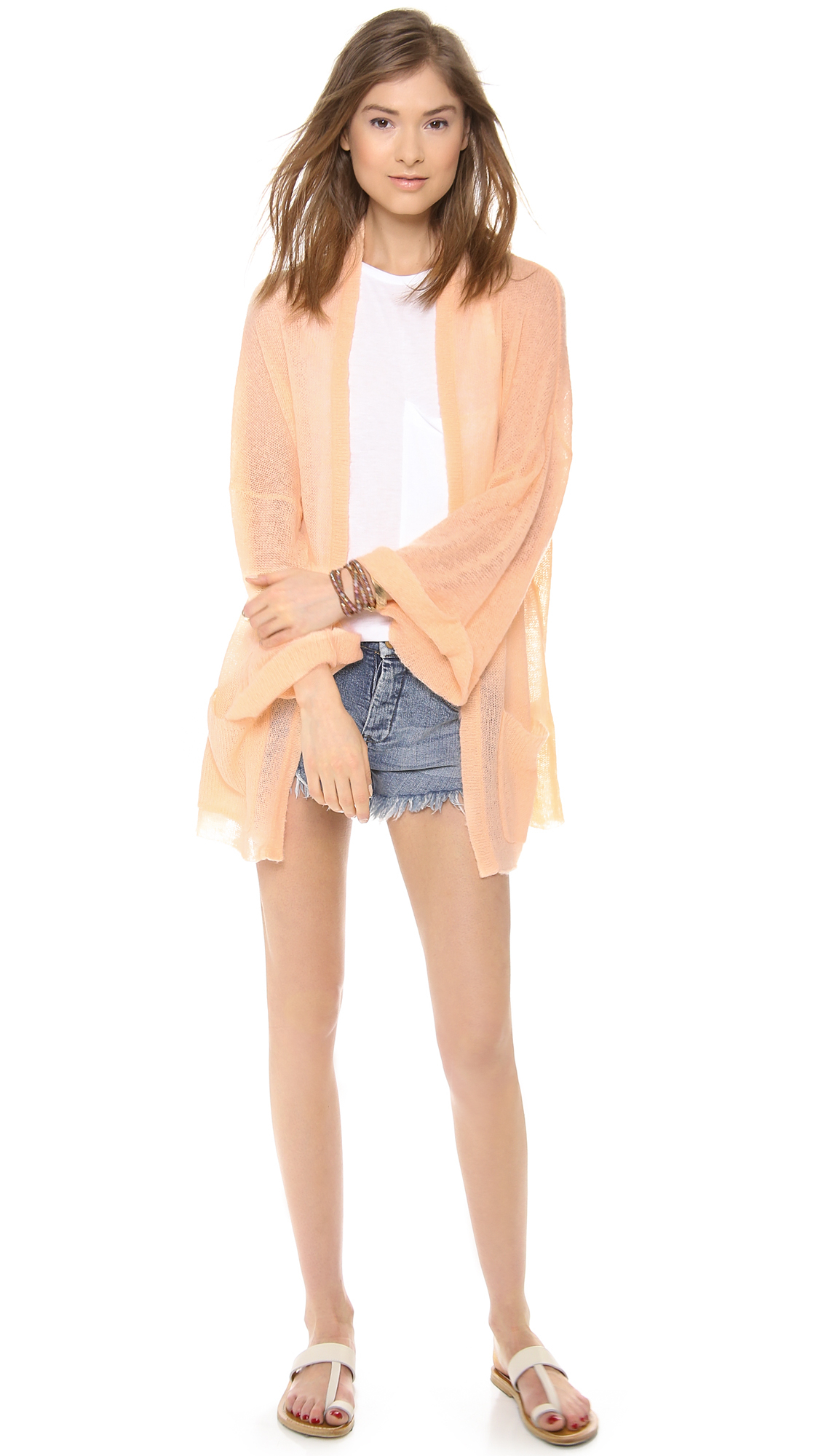 Wildfox Nude Beach Bound Loose Knit Cardigan in Pink Lyst
