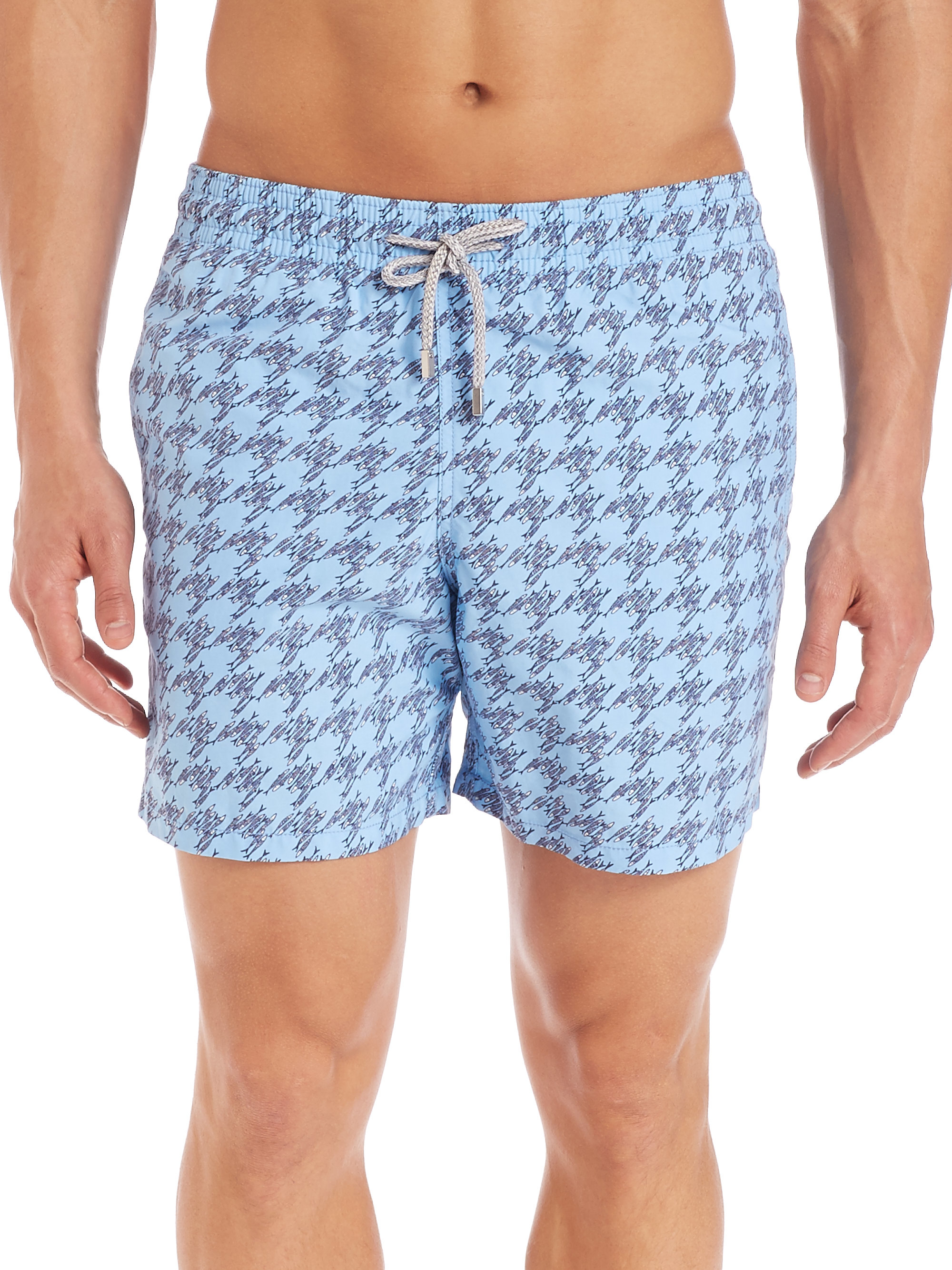 Vilebrequin Synthetic Moorea Fish-print Checked Swim Trunks in Light ...